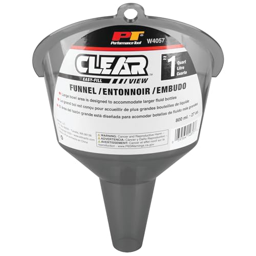 Performance Tool W4057 Clear View Easy-Fill Funnel - 1 Quart, Oversized Spout for Quick and Clean Fills - size: 2 Pints, style: Clear View Easy-Fill Funnel