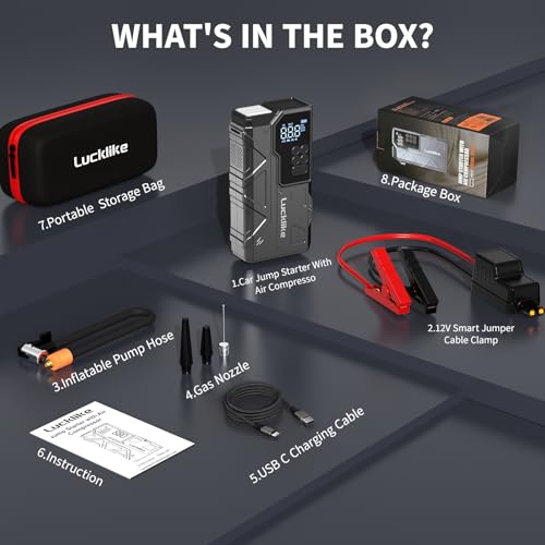 7000A 150PSI Car Battery Jump Starter with Air Compressor Battery Jump Box | for 12V(All Gas/12L Diesel), 21800mAh Car Battery Jumper Starter Portable with Auto-Shutoff Tire Inflator, 800lm Light