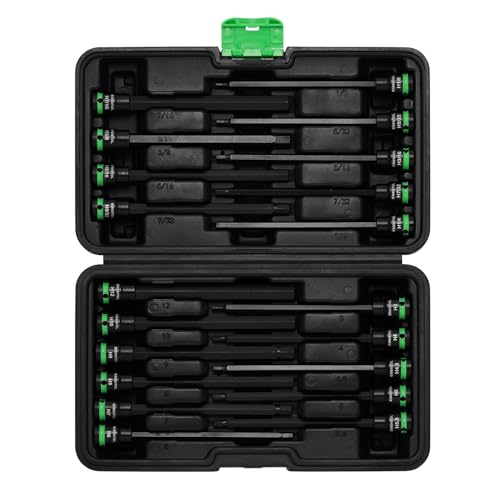 EMENTOL 3/8-Inch Drive Allen Hex Bit Socket Set, 20PCS Extra Long, SAE & Metric (3mm - 12mm, 1/8"-7/16"), CR-V, S2 Alloy Steel Bit - size: Hex Bit 3mm - 12mm & 1/8"-7/16"