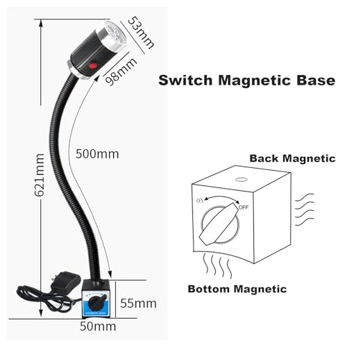 Led Machine Light 110/220/24V IP68 Waterproof Work Light, Agnetic Work Light Bar,Industrial Flexible Gooseneck Lamp Magnetic Switch Base,Work Light For Lathe Milling Lighting ( Size : 6W-24V )