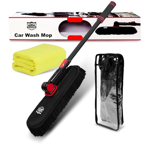 Car Wash Brush with Long Handle, Chenille Microfiber Car Wash Mop Kit, Scratch Free Car Cleaning Supplies with Ergonomic 15掳 Curved Extension Pole for RV Truck Boat Windshield - Black - color: Black