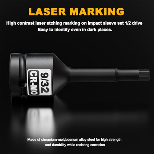 1/2" Drive H9/32-Inch Impact Hex Bit Socket, SAE Allen Bit Socket, Cr-Mo Steel, Removing Loosening Hexagon Bolts - size: 1/2" H9/32 Deep