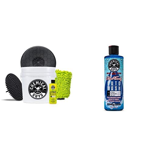 Chemical Guys CWS_133_16BK Car Wash Detailing Bucket, Mitt & Accessories Bundle (6 Items) Featuring Glossworkz Gloss Booster Car Wash Soap, 16 oz - Works on Cars, Trucks, SUVs, RVs & More