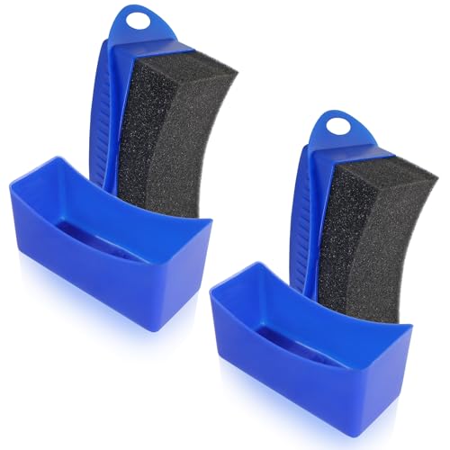 2Pcs Tire Dressing Applicators,Tire Shine Applicator Pads,Reusable Tire Dressing Sponge Pad Car Tire Applicator Pads with Lid for Car Glass, Painted Steel & Porcelain (Blue, Curved - size: Blue, Curved