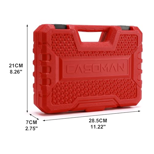 CASOMAN 1/4-Inch Drive Master Socket Set with Ratchets, Adapters, Extensions with 1/4’‘ Dr. Bits Set, Inch/Metric, 6-Point, 5/32-Inch - 9/16-Inch, 4 mm - 14 mm, 62-Piece 1/4" Dr. Socket Set