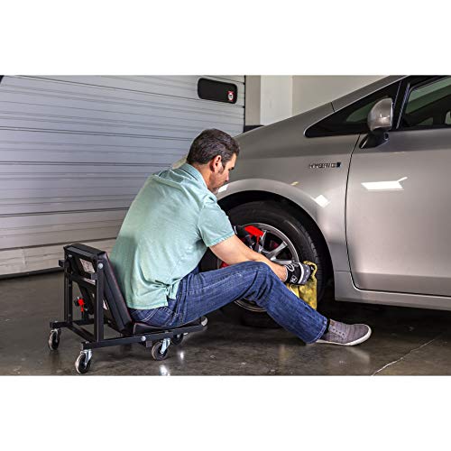 Powerbuilt 2-in-1 Rolling Creeper Seat Converts from High to Low Roller Seat, Fast, Tool-Free Conversion, Garage, Shop, Brake Jobs, Washing, Detailing, Maintenance, Thick Pad, 3-in. Casters - 240298 - style: 2-in-1