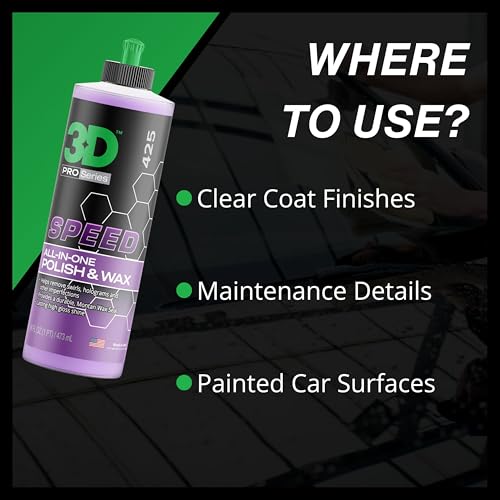 3D Speed All-In-One Polish & Wax – Scratch & Swirl Remover, Clear Coat Safe Paint Sealant – High Gloss Finish, Easy Application – 16oz – Made in USA - size: 16 Fl Oz (Pack of 1)