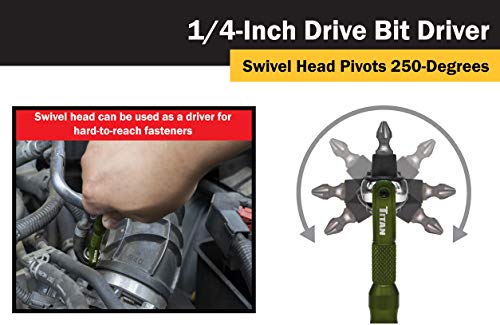 Titan Tools 11325 1/4-Inch Drive x 4-Inch 90-Tooth Swivel Head Micro Ratcheting Bit Driver - Green - style: Swivel Head - Green