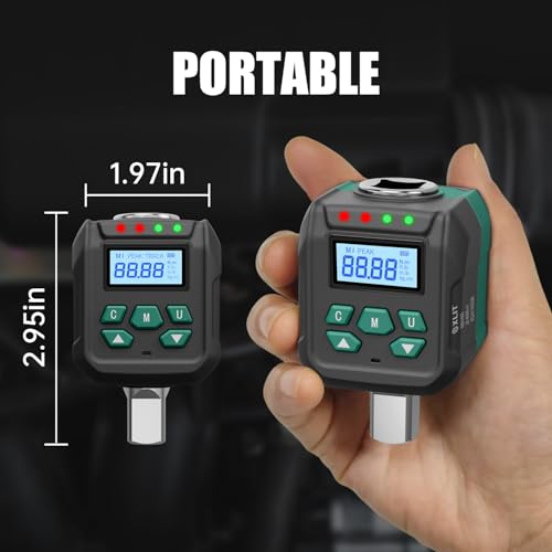 1/2" Digital Torque Wrench Adapter 4.4-147.5 ft-lb (6-200 Nm) | ±2% Accuracy, with 1/4"&3/8" Adapters, Buzzer & LED Alerts, Working with Ratchet Wrench, Breaker Bar