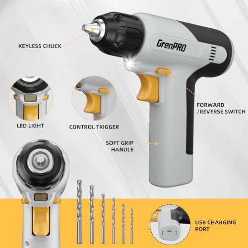 GRENPRO 188PCS Yellow Cordless Drill Tool Set For Men Tool Kit For Home Box | All-In-One Basic Household Tool Box, Glue Gun Accessories DIY, CR-V Steel, Sturdy Storage Case Auto Repair Kit For Men - style: Yellow Power Drill Set 188PC
