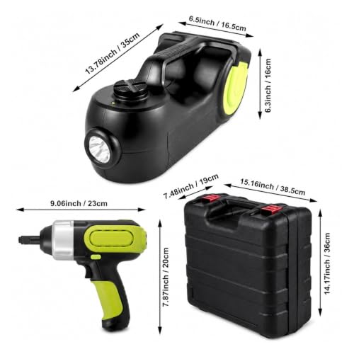 Hydraulic Jack, 5T 12V Electric Car Jack Kit with Impact Wrench | LED Light, Hydraulic Lift 13.5-36 Cm, Inflator Pump, LCD Display