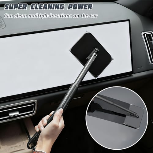 Car Windshield Cleaning Tool, Vehicle Window Glass Cleaner with 2 Reusable Microfiber Pads & Extendable Handle, Automotive Interior Windscreen Wash Kit, Universal for Most Vehicles - size: 2 Reusable Microfiber Pads