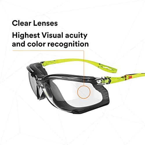 3M Safety Glasses Scotchgard Anti-Fog Coating - color: Clear Lens, Green/Black Frame With Foam Gasket, size: One size fits most
