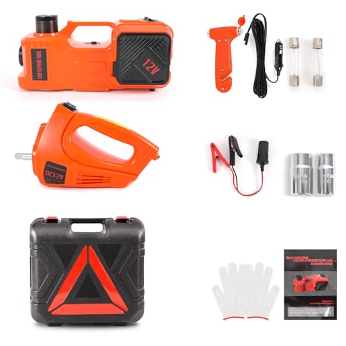 Electric Car Jack Kit 5 Ton 12V Hydraulic Floor Jack with Impact Wrench and Inflatable Pump for SUV Car Emergency Repair Tire Change Kit with LED Light