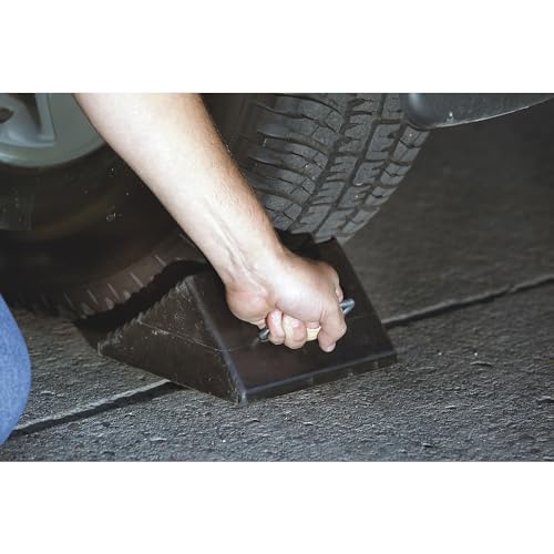 Ironton Nylon Reinforced Rubber Wheel Chock with Handle | Controlled load positioning, Shop and warehouse handling, Durable material movement, Easy setup, Operator-friendly design