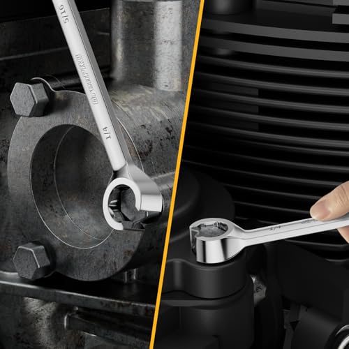 GRENPRO 6-Point Flare Nut Wrench Set – 10Pcs CR-V Steel Brake Line Wrench Kit for Cars & Trucks,Complete Standard (1/4"-7/8") and Metric (9-21mm) Sizes, Includes Storage Pouch & Identification Gauge - size: 10PCS Metric & SAE