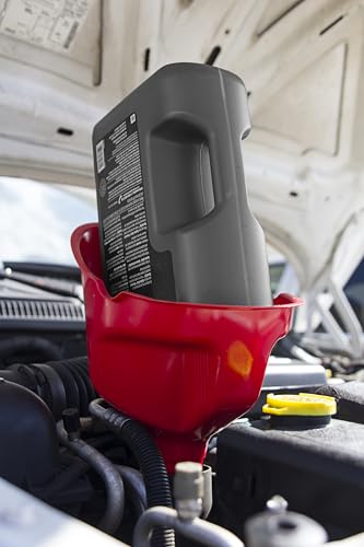 FloTool Giant Automotive Funnel with 10 Inch Wide Mouth for Gas, Oil, Transmission, Coolant, and Other Fluids, with QuickFill Technology & Splash Guard (10705)