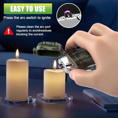 LcFun Electric Lighter USB C Rechargeable Plasma Lighter Windproof Flameless Arc Lighters, Waterproof Matches for Camping Hiking Hunting, Survival Tactical Gear Gifts for Men Fathers Husband - color: Camouflage, style: Arc lighter