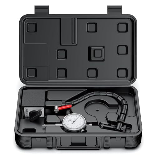 HDLNKAK Dial Indicator 0-10 mm with Magnetic Base - Precision Machinist's Tool Set for Alignment, Includes Flexible Arm Base & 0.01MM Accuracy Measuring Instrument. - color: pearl