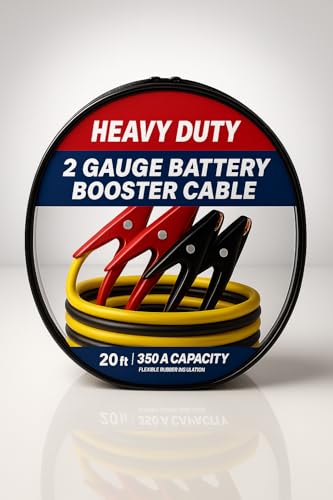 Heavy Duty 2 Gauge 20 Ft Battery Booster Cables 350A Capacity, Thick Rubber Insulation & Coated Clamps Compatible with DURALAST Jumper Cables for Cars, Trucks, SUVs, RVs, Boats, 12V or 24V Batteries
