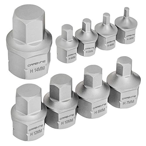 CARBYNE 9-Piece Metric Stubby Low Profile Hex (Allen) Bit Socket Set, 3mm to 14mm, S2 Steel, Super Short Allen Sockets, Dual Drive Internal Square and External Hex for Tight Confined Spaces - size: Metric Hex
