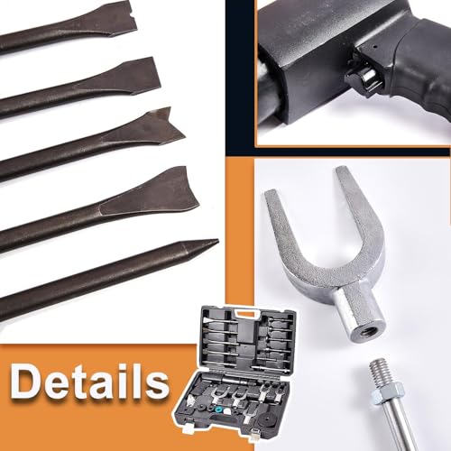 Air Hammer with 29-Piece Tool Plus Set Multifunctional Pneumatic Hammer Kit with Quick Change Retainer, Carrying Case, Anti Vibration Piece Chisel Set, 2500 BPM - color: Dark Gray