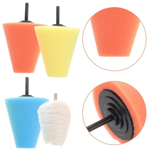HOMSFOU 4pcs Car Polishing Buffing Sponge Pads Kit with Conical and Ball Shapes for Wheel Hub Cleaning and Dirt Removal Drill Polishing Cone Set for Automotive Wheel Care