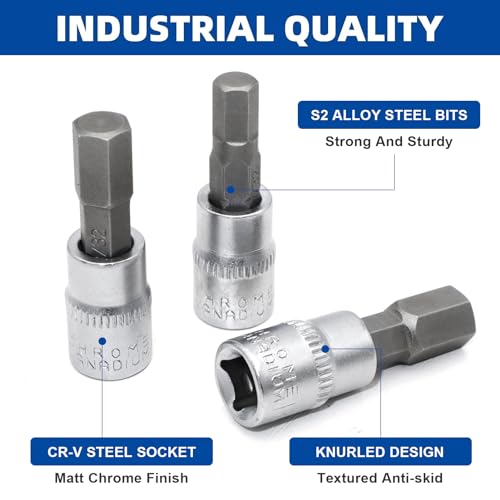 DAKCOS Hex Bit Socket Set, 9 Piece, 1/4 Inch Drive, Sizes 3/32"-3/8" - style: 9PC 3/32"-3/8"