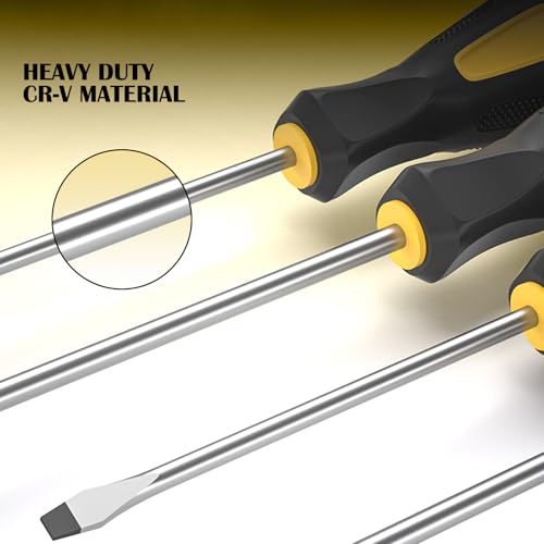 10pcs Long Magnetic Screwdrivers with Ratchet Set, 10" PH2 SL6 | Extra Long Shaft Phillips Slotted, with Magnetizer, Rubber Handle, Chrome Vanadium Steel