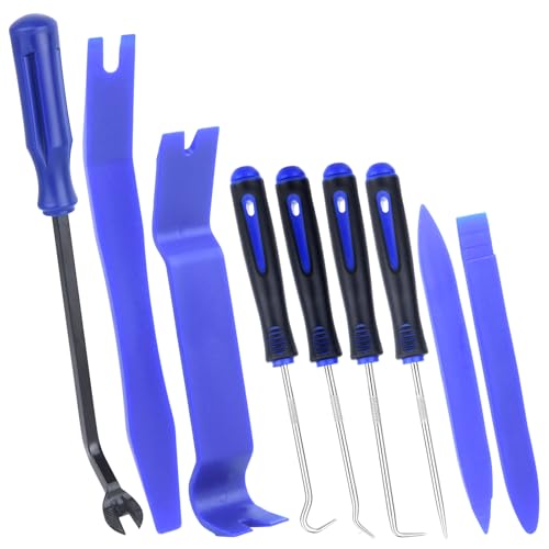 9Pcs Auto Trim Removal Tool Kit with Plastic Pry Tool, Fastener Clip Pliers, Car Interior Panel Door Window Removal Tools, Clip Remover Tool with Precision Hook and Pick Set for Automotive