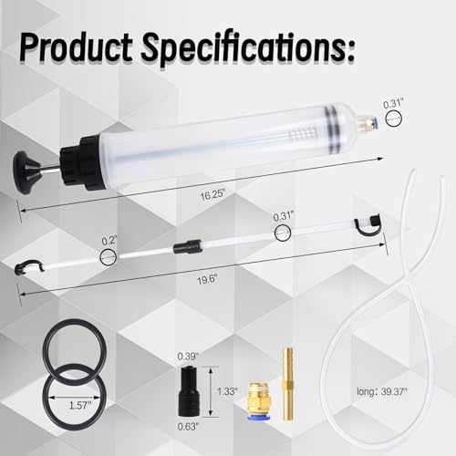 500CC Fluid Extractor Pump Kit with 28" Soft Hose & Two 12" Extension Tubes | Brake Fluid Manual Oil Change & Fill Syringe, Oil Syringe Powerful Suction Pump for Cars, Boats, Lawn Mowers, Golf Carts