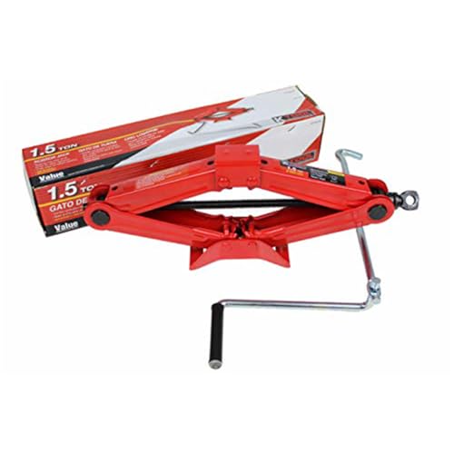 K Tool International 63100 1.5 Ton Automotive Scissor Jack for Garages, Repair Shops, and DIY, Compact, Portable, 3,000 lbs. Capacity, Lifting Range 4.1" - 15.2", Alloy Steel, Long Crank Handle, Red