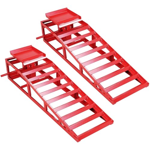 GarveeTech 2 Pack Hydraulic Car Ramps - 8820 LBS Capacity Low Profile Car Lift Service Ramps for Automotive Truck Trailer Garage Auto Car Repair Frame, Red