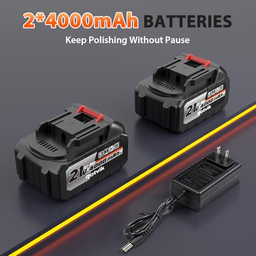 Cordless Car Buffer Polisher Kit, 2x4000mAh 21V Batteries, 6-Inch Orbital Car Polisher, 8 Variable Speeds, LED Display, 18-Piece Accessories for Waxing, Polishing & Scratch Removal (Red)