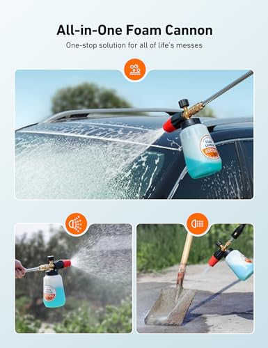 AstroAI Foam Cannon, Heavy Duty Car Foam Sprayer Attachments, Wide Neck Adjustable Snow Foam Lance and Thick Foam for Pressure Washer Car Wash, 1/4" Quick Connector, 1L Bottle & 5 Nozzle Tips - style: 1 L Bottle, With 5 Nozzles