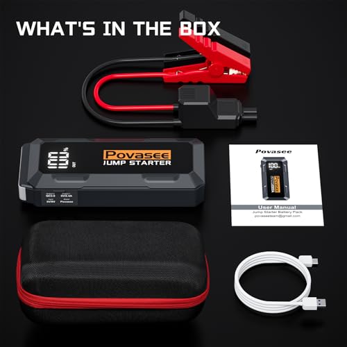 Povasee 4000A Jump Starter 12V Battery Jumper Starter(10L Gas 10L Diesel Engine),Car Battery Jump Starter with 3" LCD Display, Power Bank/Dual Output/LED Light - style: A20