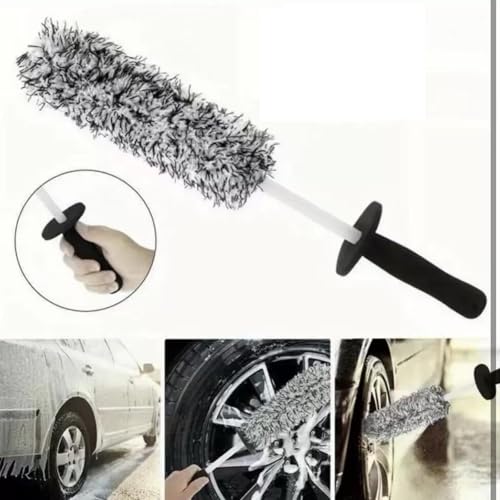 V+ Wheel Barrel Brush, Professional Microfiber Car Cleaner with Long Flexible Handle, Soft Bristle Rim Tool for Deep Well, Spoke & Exhaust Tip, Non-Scratch Auto Detailing Wash Supplies (#D) - color: #D