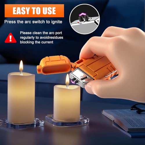 LcFun Electric Lighter USB C Rechargeable Plasma Lighter Windproof Flameless Arc Lighters, Waterproof Matches for Camping Hiking Hunting, Survival Tactical Gear Gifts for Men Fathers Husband - color: Orange, style: Arc lighter