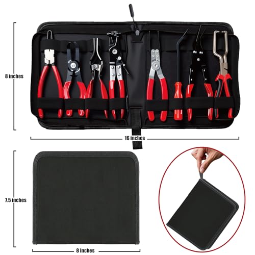 8-Piece Fuel Line Disconnect Tool Set, Hose Clamp Pliers, Electrical Disconnect, Connector Release, Push Pin Retainer Clip, Relay Puller for Auto Fuel, Oil, Coolant Radiator Hoses with Bag