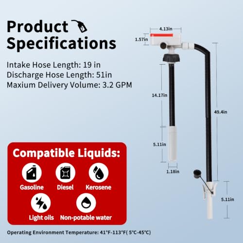 Fuel Transfer Pump (3.2GPM) with Auto-Stop Sensor, 51" Hose Automatic Gas Pump Transfer with 4 Gas Can/Racing Can Fittings, USB and Battery Powered Portable Siphon Pump for Oil, Gasoline, Diesel - style: Auto Stop Nozzle
