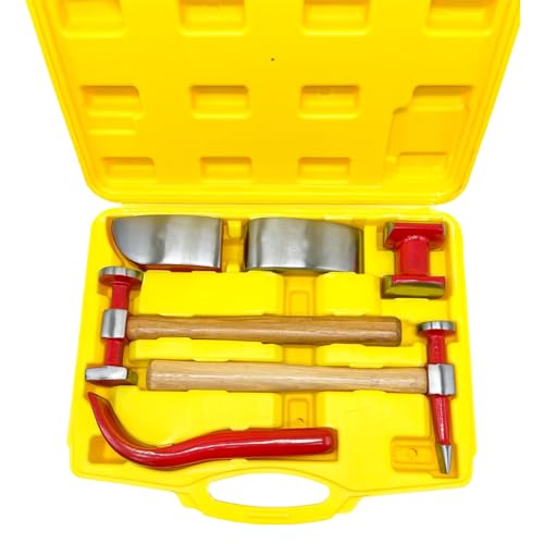 LAUCO 6 Pieces Auto Body Hammer Repair Tool Dolly Kit, Steel Hammer Heads and Dollies on Wood Handles,Performance Tool Heavy Duty Fender Set for Car, Multifunctional Hammer Kit - style: 6 Pcs Set