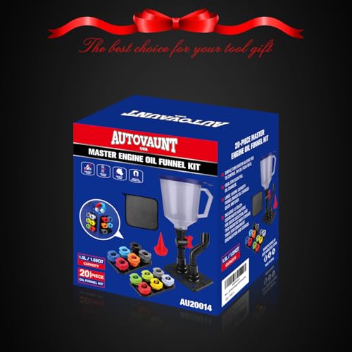 20-Piece Oil Funnel Kit, Engine Oil Funnel Kit 1.59QT/1.5L, Spill-Proof Oil Change Kit with 12 Adapters, Shut-Off Valve, Elbow Fitting, Magnetic Storage System, No Spill Funnel for Automotive