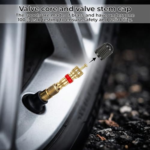 Car Tire Repair Tools Tire-Valve Core Remover Valve Stem Removal Tool Kit with 4-Way Valve Tool, 10 Pcs Valves Stem Caps, 20 Pcs Valves Cores for Cars Trucks Motorcycles Bicyclescs