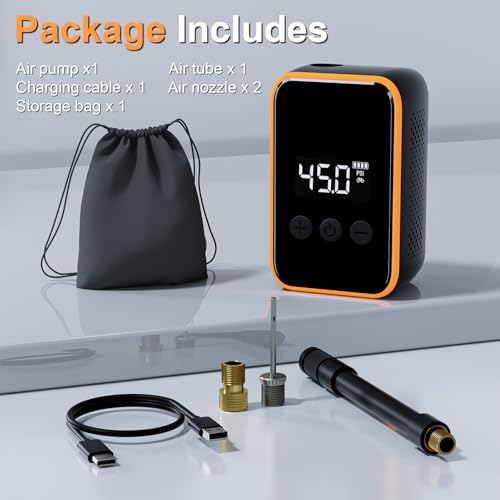 Mini Bike Tire Pump,20s Fast Inflation 150PSI Electric Bicycle Pump with Pressure Gauge,Portable Tire Inflator Bike Air Pump with Presta and Schrader Valve for Balls,Motorcycle Road and Mountain Bike