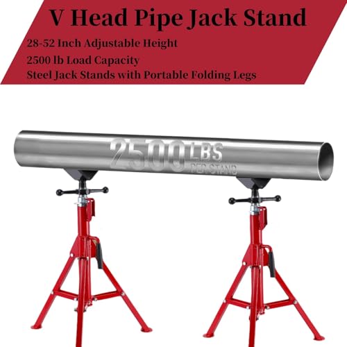 Towallmark Pipe Stands for Welding 28" - 52" Height Adjustable Pipe Stands | Heavy Duty Carbon Steel V Head Pipe Stand 2500lb Load Capacity, 1/8"-12" Capacity Foldble for Pipe Cutting Frame Fabrication