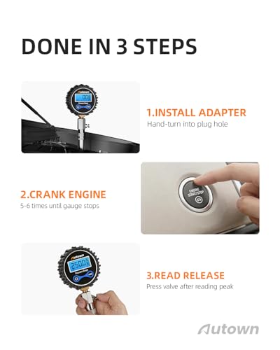 AUTOWN Digital Compression Tester Kit 8-Piece - 250 PSI Engine Compression Gauge with 4-Unit Backlit LCD, 1% Accuracy for Car Truck ATV Small Gas Engines
