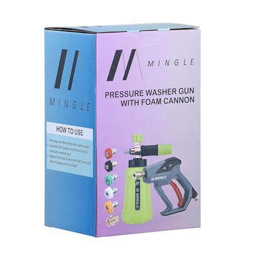 M MINGLE High Pressure Washer Gun Snow Foam Lance, 4000 PSI Cannon Foam Blaster Power Washer with 1/4" Quick Connector, Car Wash Foam Cannon Kit with 5 Pressure Washer Nozzle Tips, 1 Liter - color: yellow