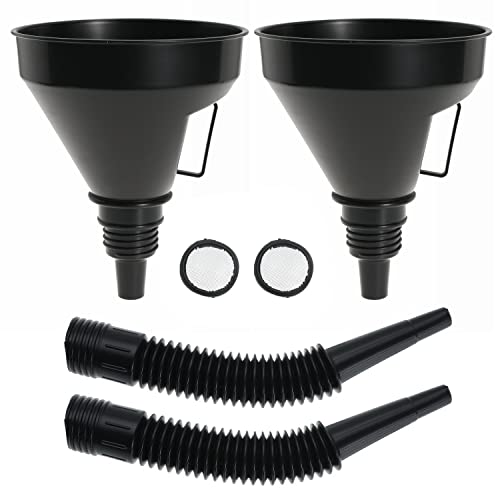 Wide Mouth Oil Funnel with Flexible Extension Nozzle Hose with Handle Mesh Screen Filter for Cars Motorcycles Engine Oil Kerosene Gasoline Gas Fuel Diesel Water Fluid Coolant Liquid