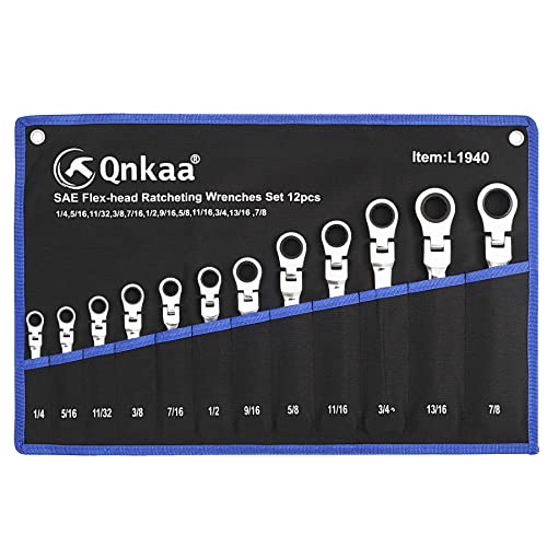 Qnkaa Qnkaa12pcs Flexible Ratchet Wrenches Set SAE 1/4” to 7/8“ Inch | Standard Spanners Gear Ring Ratcheting Combination Flexi Wrench Kit Flex Flexible Head - size: 12-Piece SAE Set
