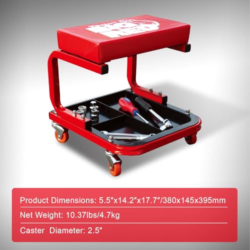 Torin TR6300 Red Rolling Creeper Garage/Shop Seat: Padded Mechanic Stool with Tool Tray Large - style: 63003